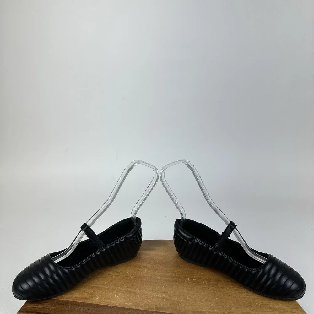 New Big Kids Girls Nordstrom Jolie Black Faux Leather MaryJane Flats Size 3 Y